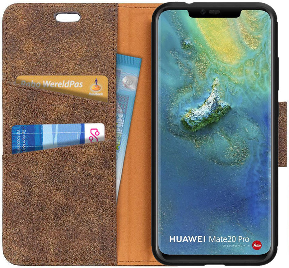Huawei Mate 20 Pro Split Lederen Portemonnee Hoesje Coffee afbeelding 1