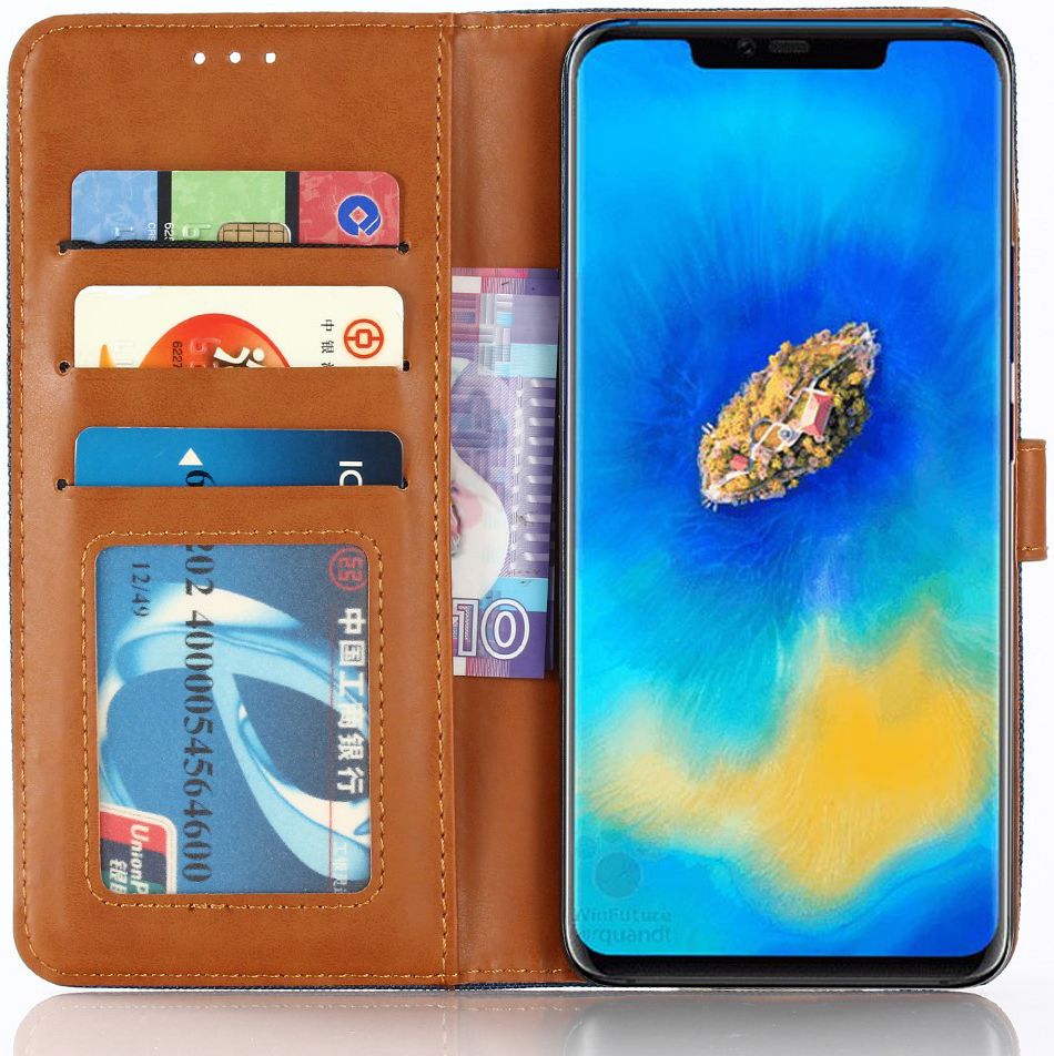 Huawei Mate 20 Pro Jeans Portemonnee Hoesje Donker Blauw afbeelding 2