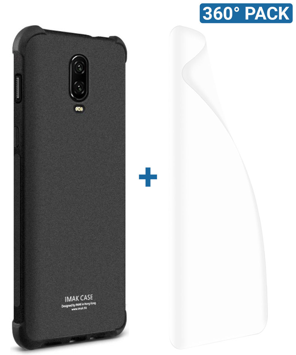 IMAK OnePlus 6T Hoesje Flexibel TPU met Screenprotector Matte Zwart afbeelding 1