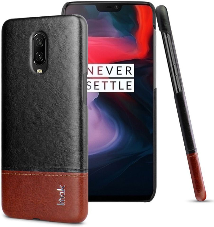 OnePlus 6T Back Cover met Lederen Coating Zwart / Bruin afbeelding 1