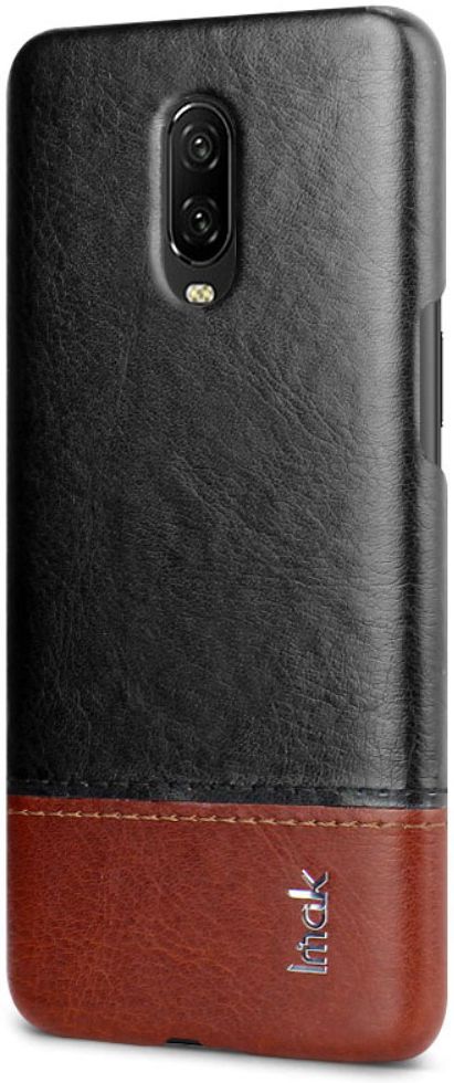 OnePlus 6T Back Cover met Lederen Coating Zwart / Bruin afbeelding 2
