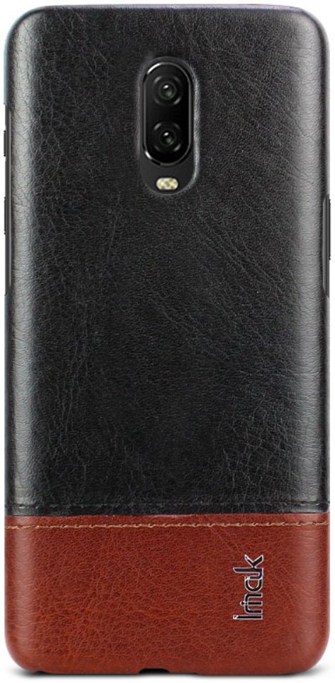 OnePlus 6T Back Cover met Lederen Coating Zwart / Bruin afbeelding 3