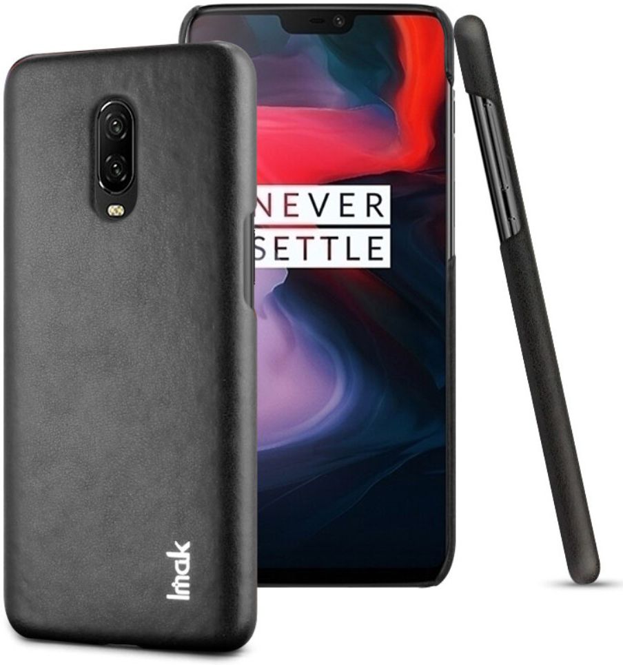 OnePlus 6T Back Cover met Lederen Coating Zwart afbeelding 1