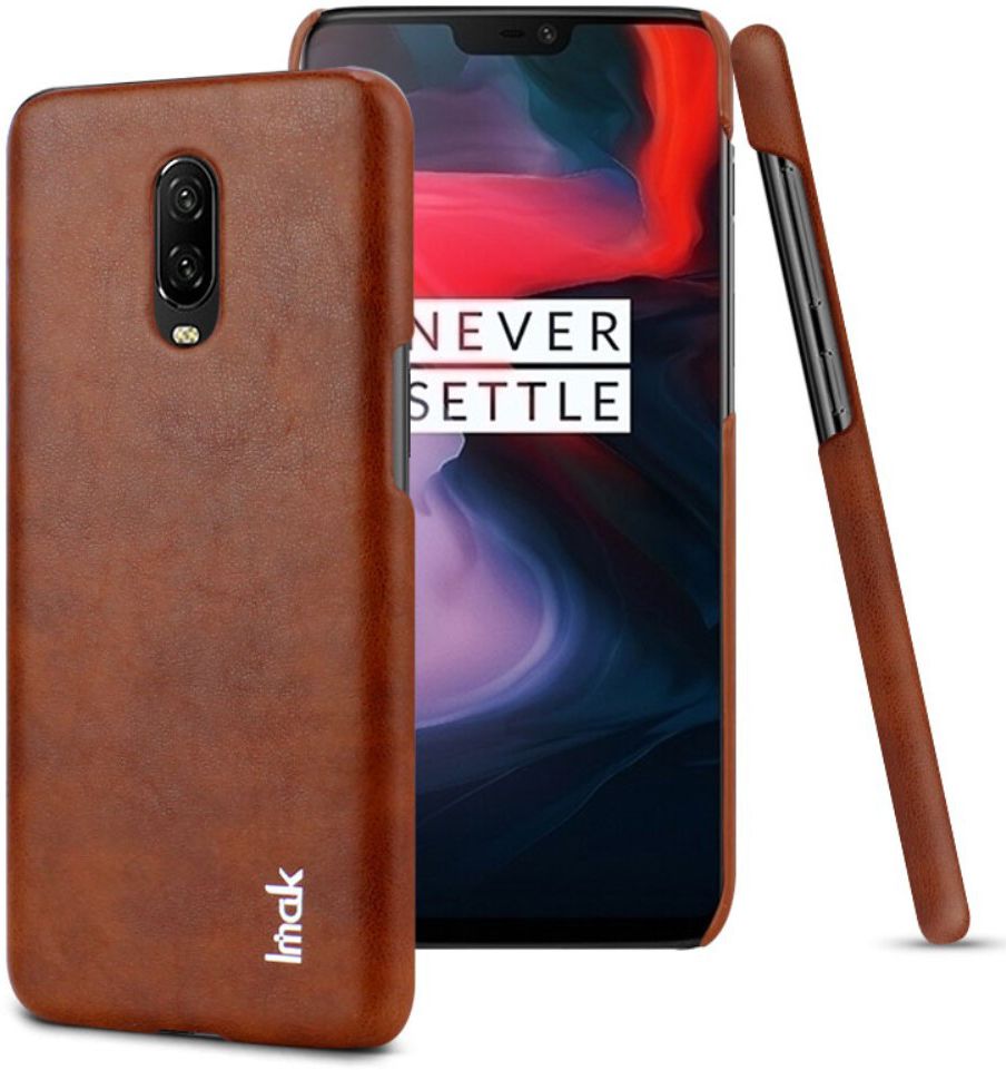 OnePlus 6T Back Cover met Lederen Coating Bruin afbeelding 1