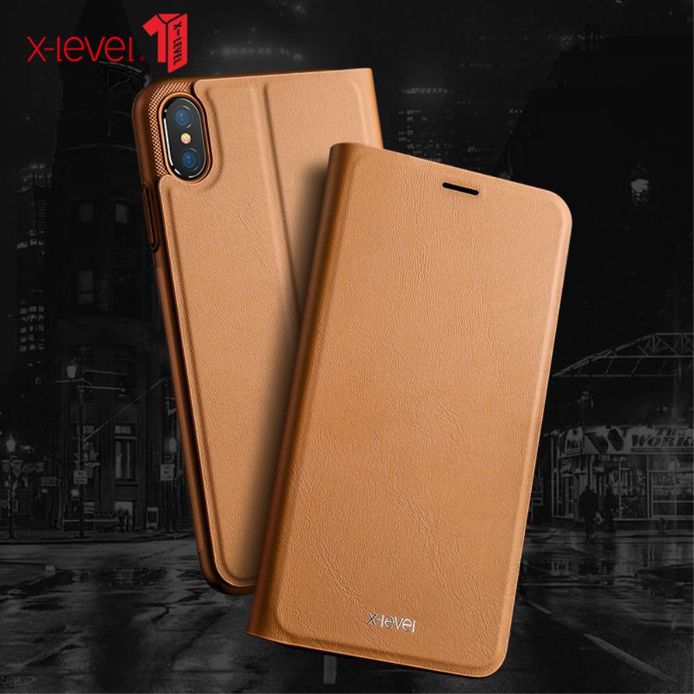 X-Level Flip Hoesje met Kaarthouder Apple iPhone XS Bruin afbeelding 4