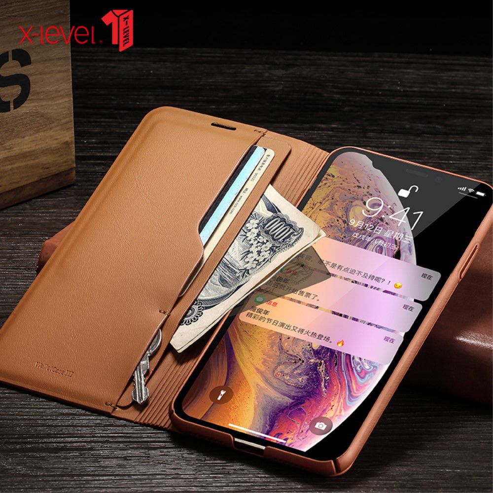 X-Level Flip Hoesje met Kaarthouder Apple iPhone XS Bruin afbeelding 6