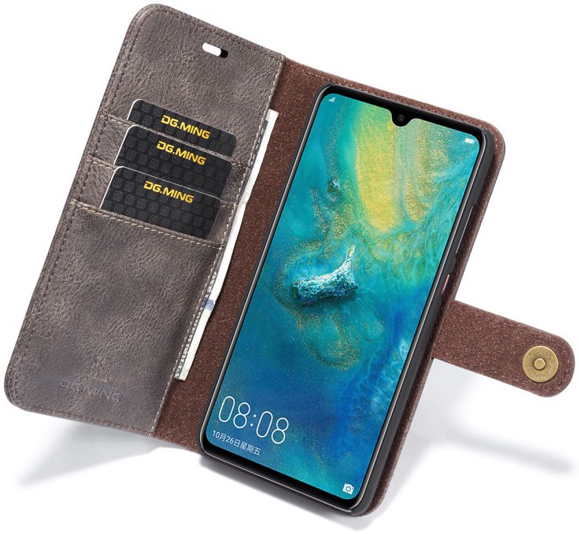 Huawei Mate 20 Echt Leren 2-in-1 Portemonnee Hoesje Grijs afbeelding 1