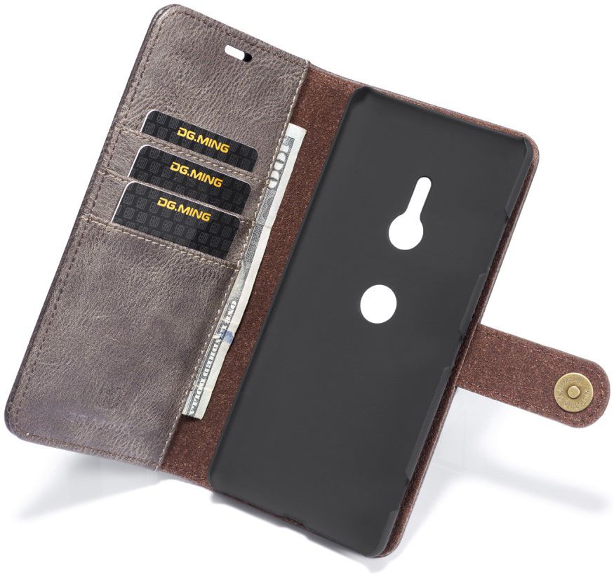 Sony Xperia XZ3 Echt Leren 2-in-1 Portemonnee Hoesje Grijs afbeelding 1