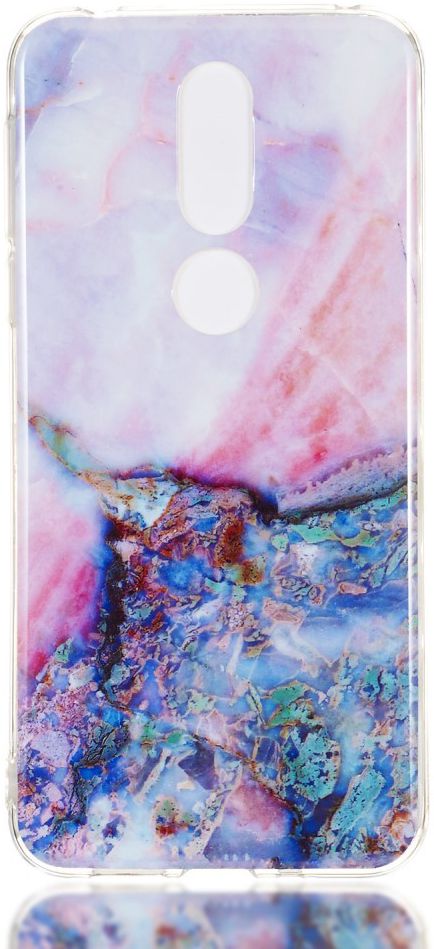 Nokia 7.1 Transparant TPU Hoesje met Marmer Opdruk Paars afbeelding 1