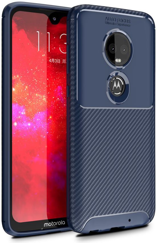 Motorola Moto G7 Siliconen Carbon Hoesje Blauw afbeelding 1