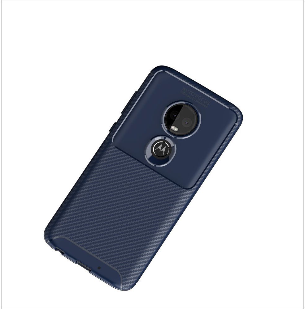 Motorola Moto G7 Siliconen Carbon Hoesje Blauw afbeelding 2