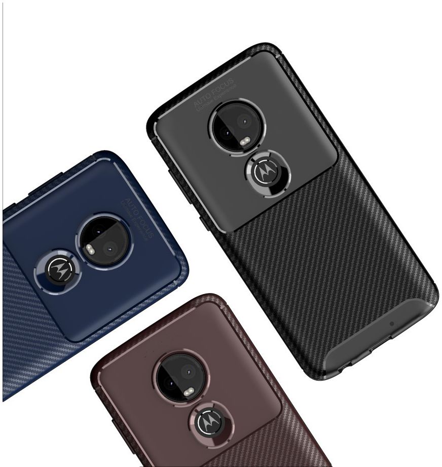 Motorola Moto G7 Siliconen Carbon Hoesje Blauw afbeelding 4