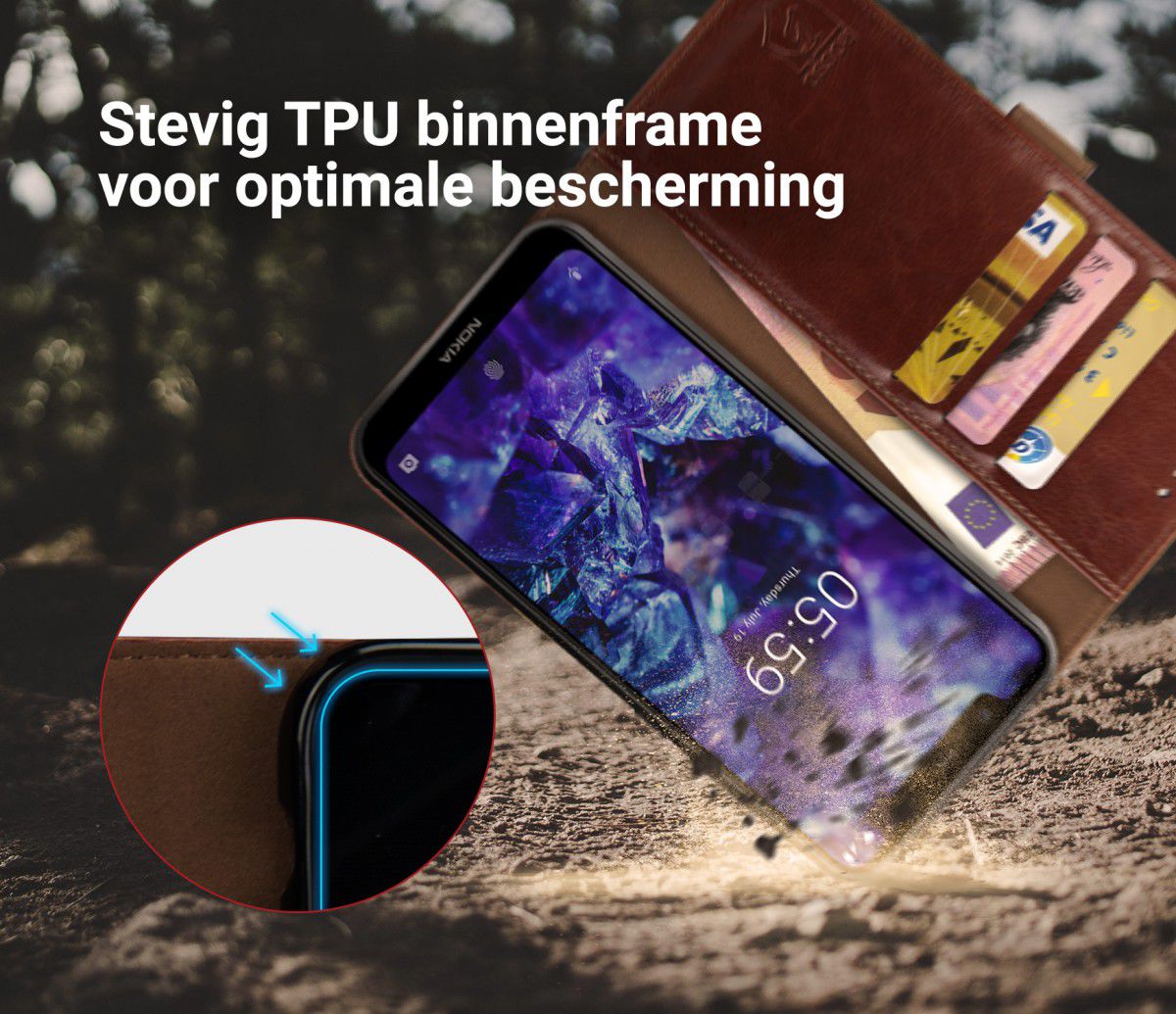 Rosso Element Nokia 5.1 Plus Hoesje Book Cover Bruin afbeelding 5