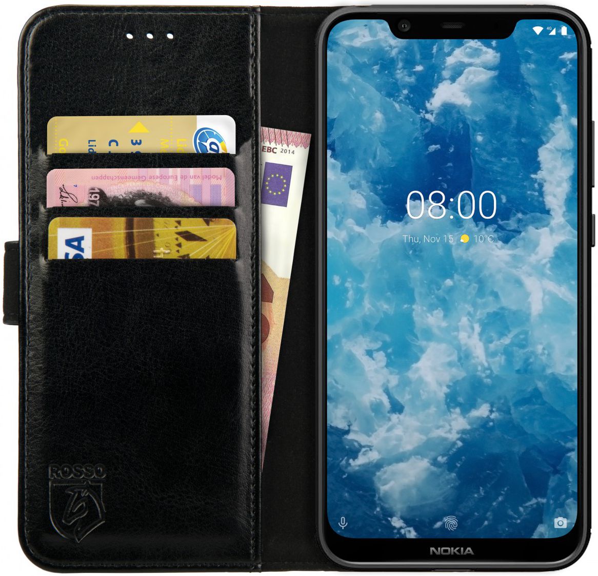 Rosso Element Nokia 8.1 Hoesje Book Cover Zwart afbeelding 1