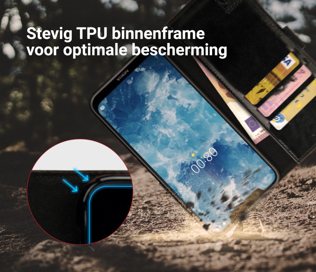 Rosso Element Nokia 8.1 Hoesje Book Cover Zwart afbeelding 6