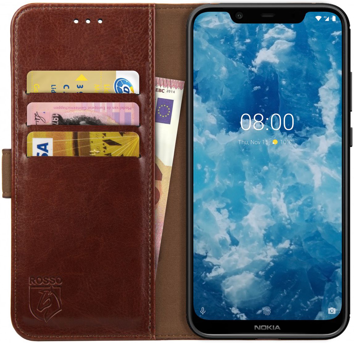 Rosso Element Nokia 8.1 Hoesje Book Cover Bruin afbeelding 1