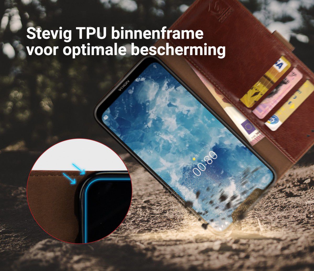 Rosso Element Nokia 8.1 Hoesje Book Cover Bruin afbeelding 6