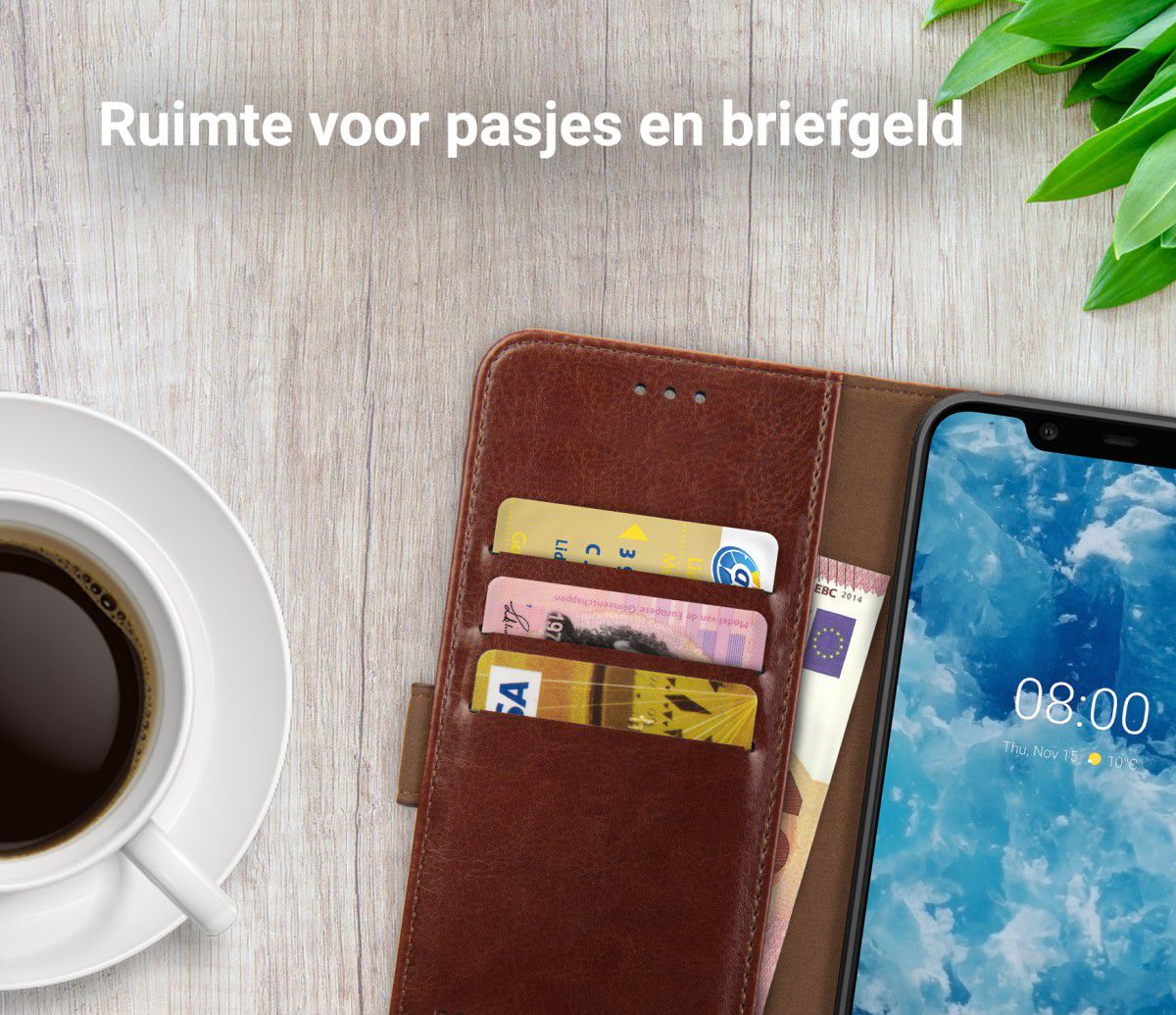 Rosso Element Nokia 8.1 Hoesje Book Cover Bruin afbeelding 9