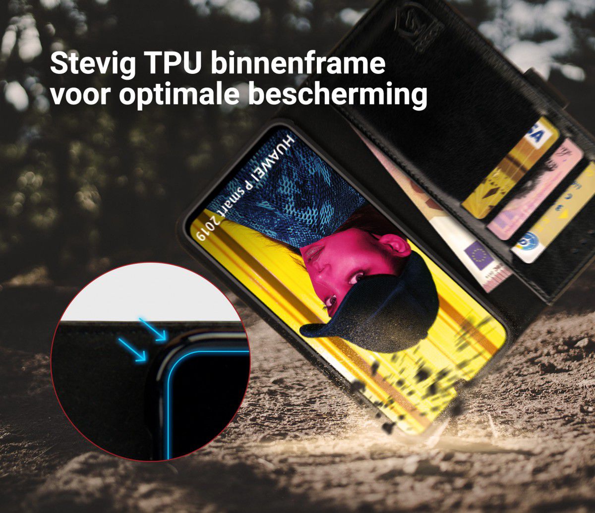 Rosso Element Huawei P Smart (2019) Hoesje Book Cover Zwart afbeelding 6