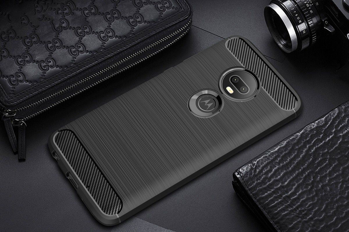Motorola Moto G7 Geborsteld TPU Hoesje Zwart afbeelding 2