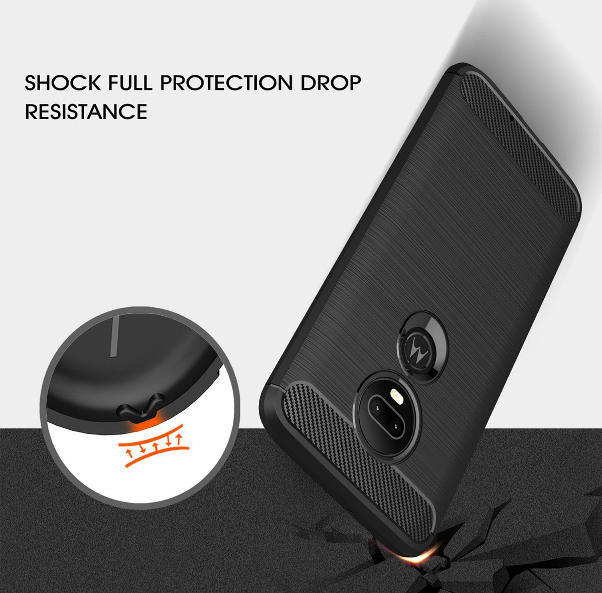 Motorola Moto G7 Geborsteld TPU Hoesje Zwart afbeelding 4