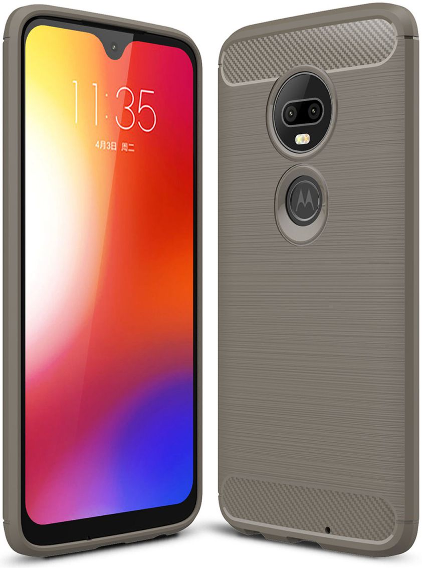 Motorola Moto G7 Geborsteld TPU Hoesje Grijs afbeelding 1