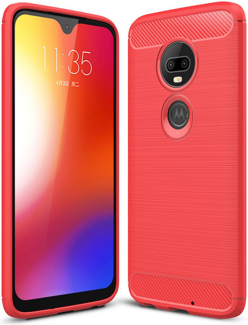 Motorola Moto G7 Geborsteld TPU Hoesje Rood afbeelding 1