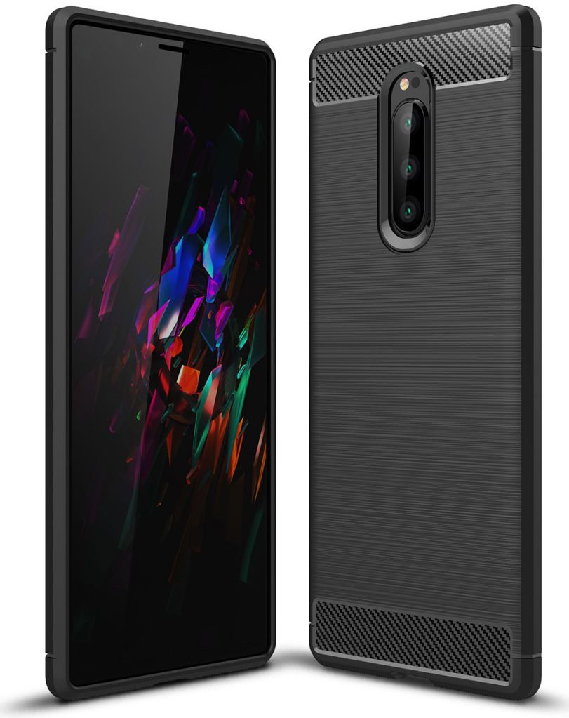 Sony Xperia 1 Geborsteld TPU Hoesje Zwart afbeelding 1