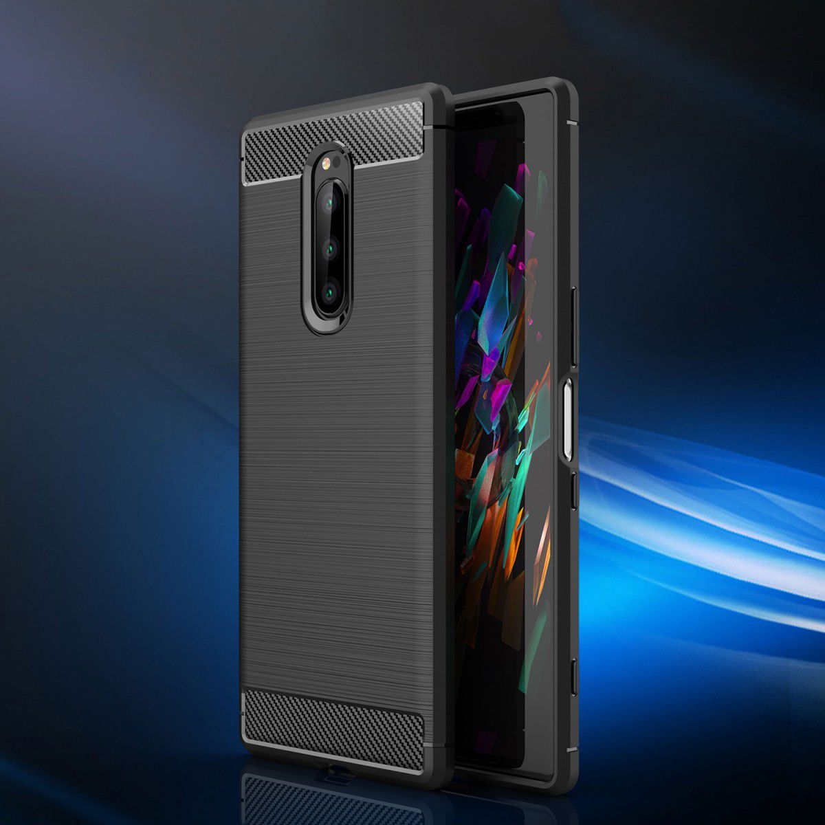Sony Xperia 1 Geborsteld TPU Hoesje Zwart afbeelding 11