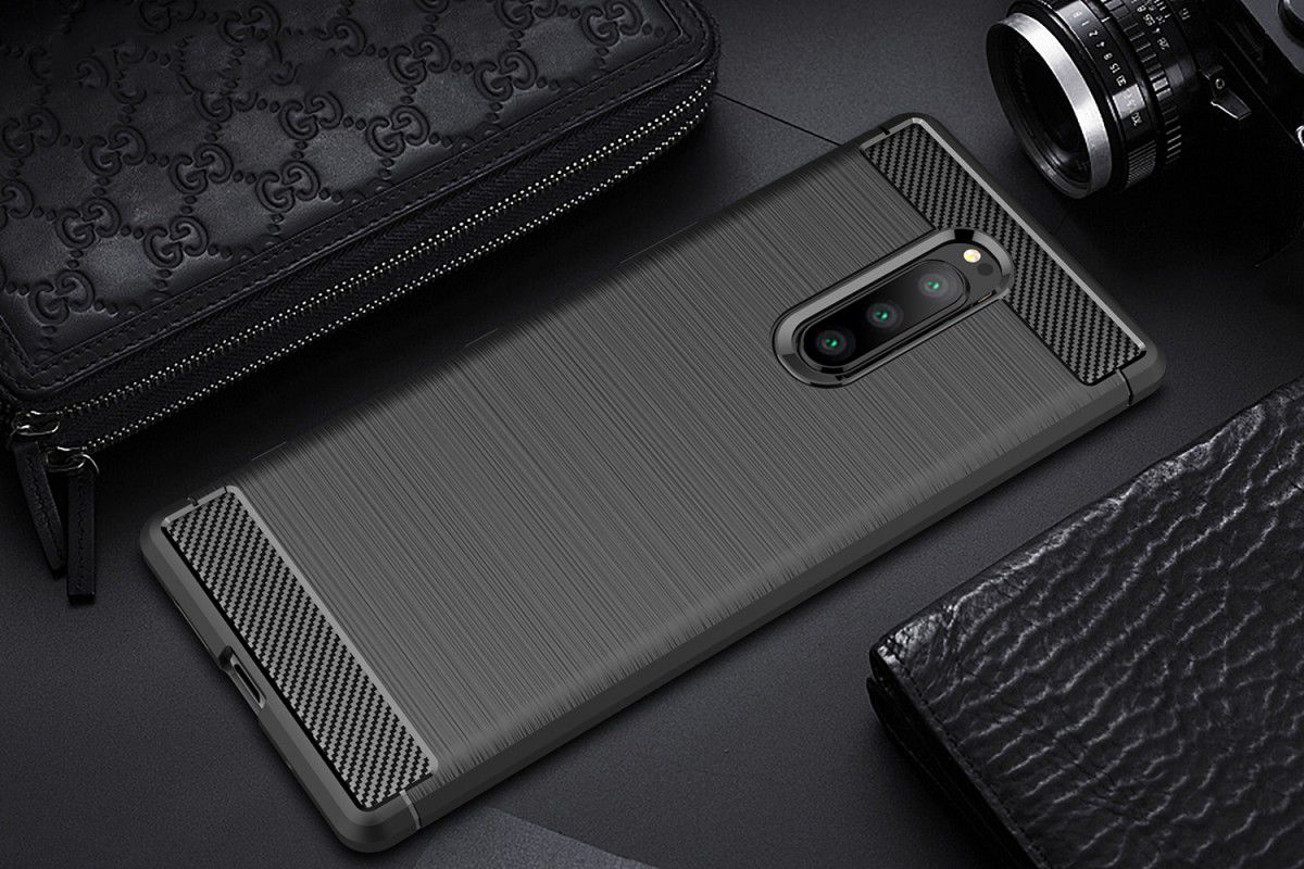 Sony Xperia 1 Geborsteld TPU Hoesje Zwart afbeelding 2