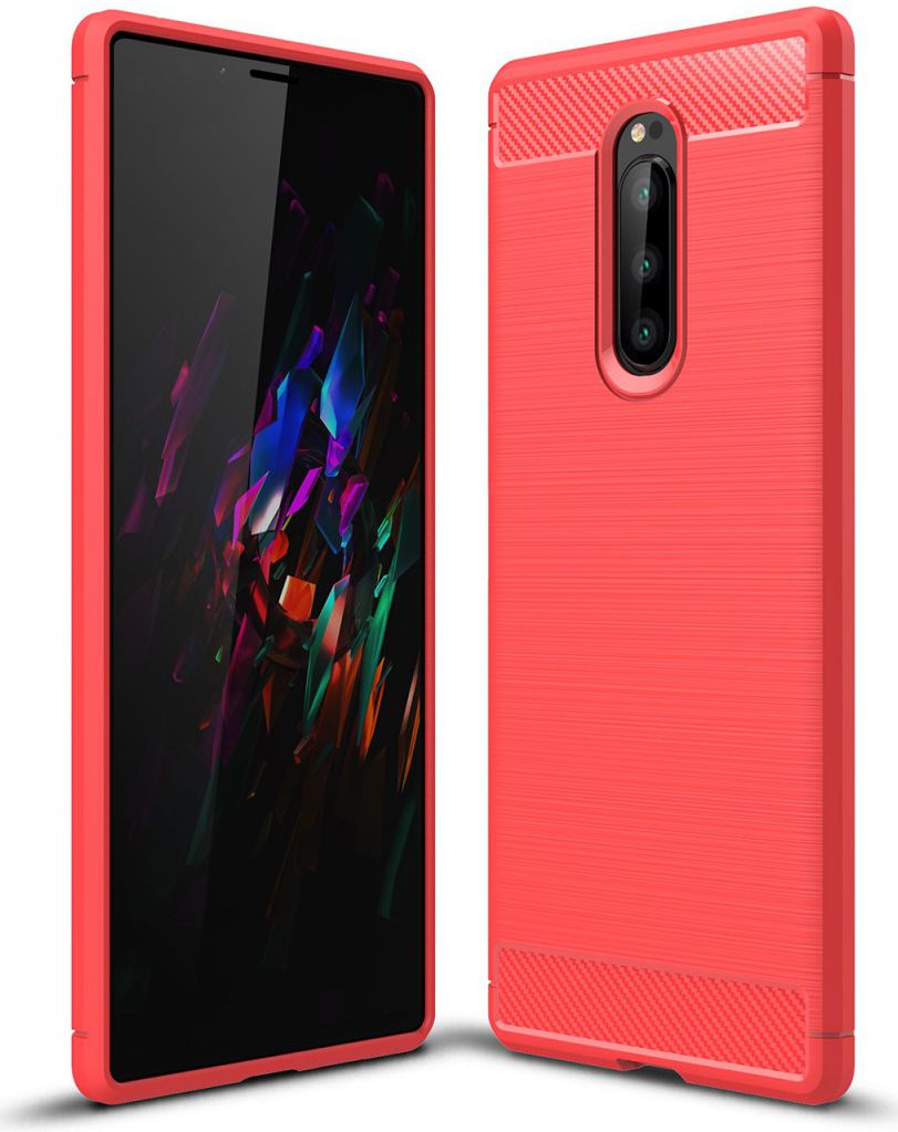 Sony Xperia 1 Geborsteld TPU Hoesje Rood afbeelding 1