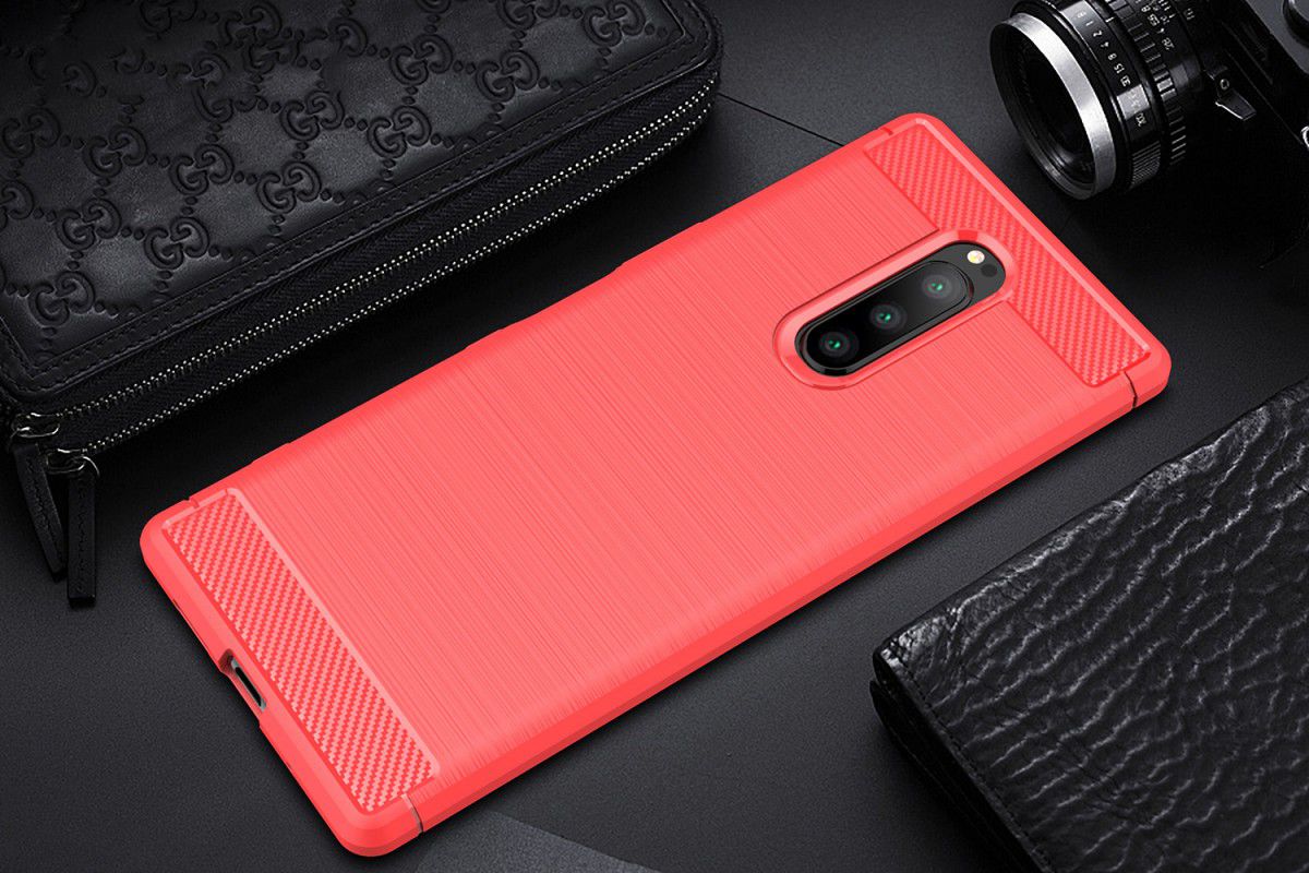 Sony Xperia 1 Geborsteld TPU Hoesje Rood afbeelding 2