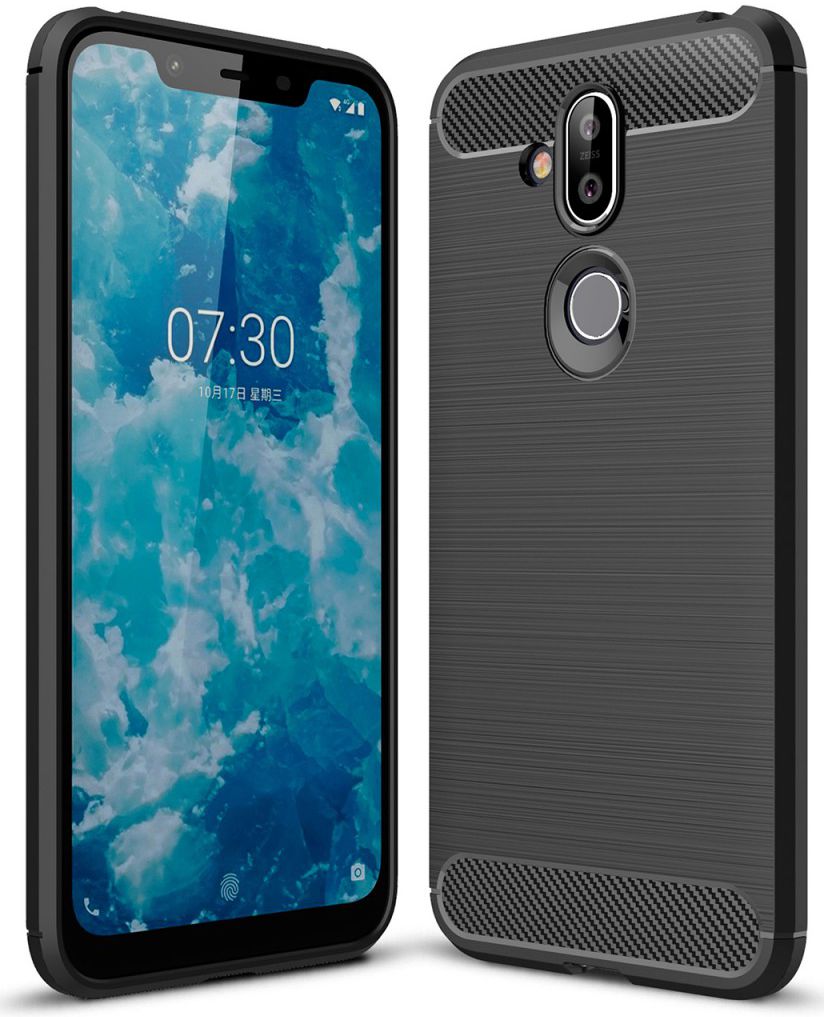 Nokia 8.1 Geborsteld TPU Hoesje Zwart afbeelding 1