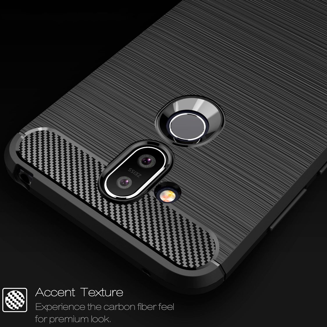 Nokia 8.1 Geborsteld TPU Hoesje Zwart afbeelding 10