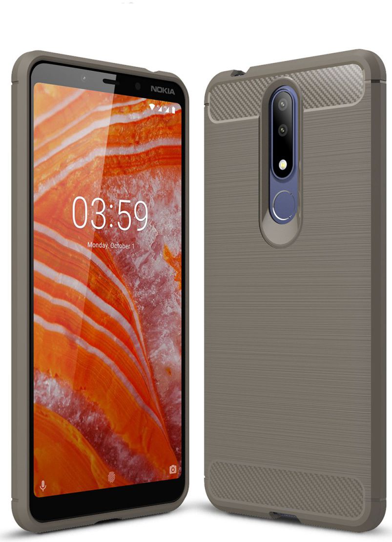 Nokia 3.1 Plus Geborsteld TPU Hoesje Grijs afbeelding 1