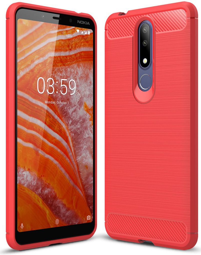 Nokia 3.1 Plus Geborsteld TPU Hoesje Rood afbeelding 1
