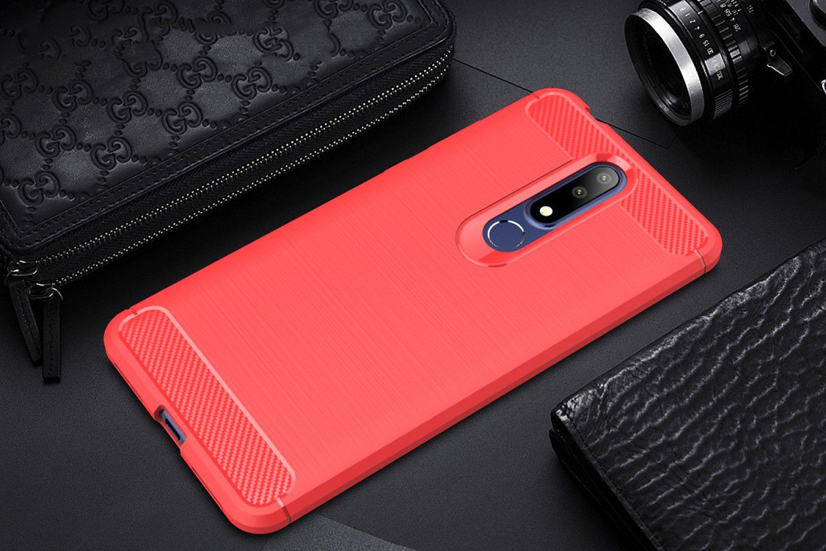 Nokia 3.1 Plus Geborsteld TPU Hoesje Rood afbeelding 2