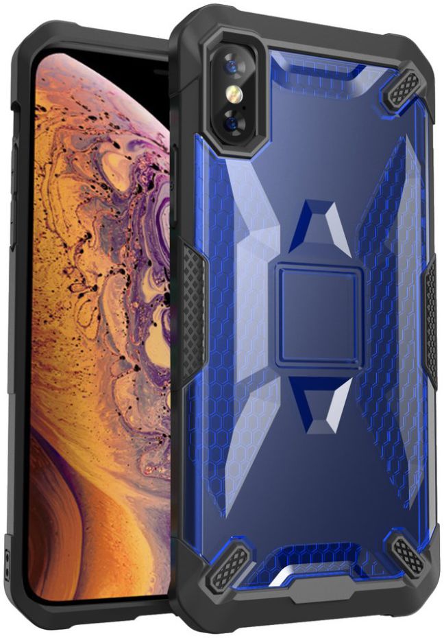 Apple iPhone XS Max Hybride Back Cover Zwart / Blauw afbeelding 1