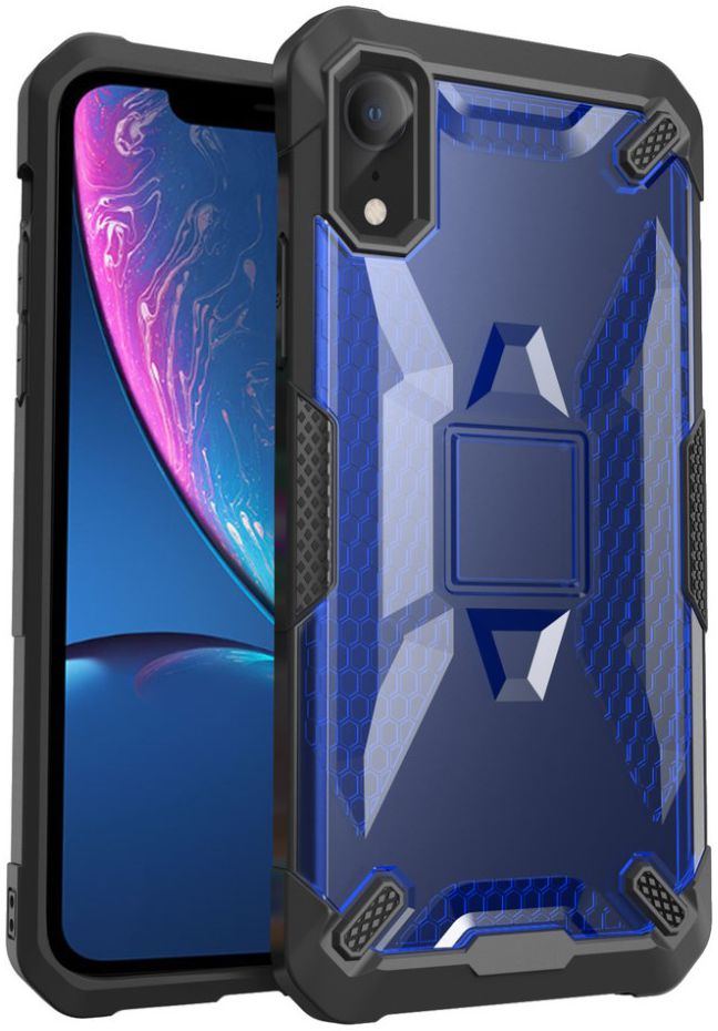 Apple iPhone XR Hybride Back Cover Zwart / Blauw afbeelding 1