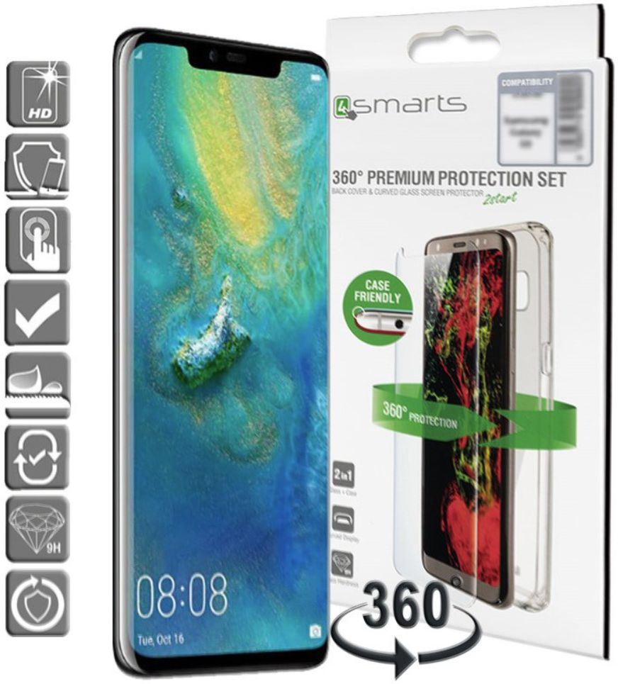 4smarts Tempered Glass + TPU Hoesje Huawei Mate 20 Pro Transparant afbeelding 1