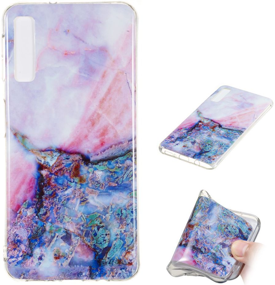 Samsung Galaxy A7 (2018) TPU Hoesje met Marmer Opdruk Blauw afbeelding 5