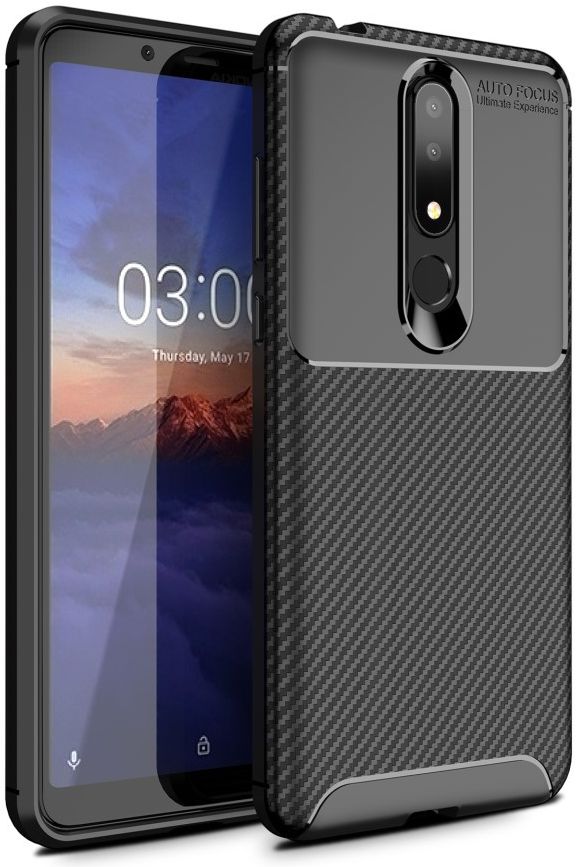 Nokia 3.1 Plus Siliconen Carbon Hoesje Zwart afbeelding 1