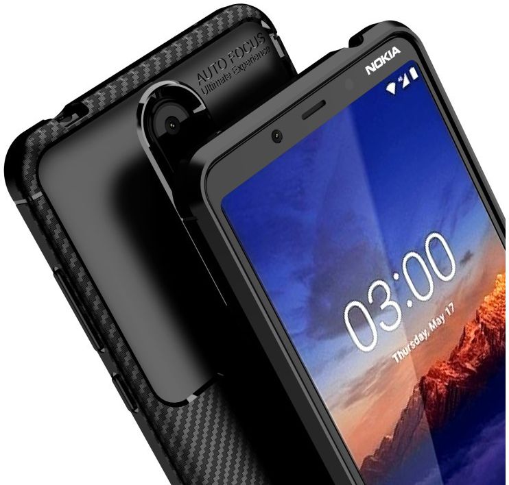 Nokia 3.1 Plus Siliconen Carbon Hoesje Zwart afbeelding 7