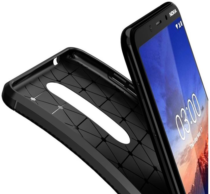 Nokia 3.1 Plus Siliconen Carbon Hoesje Zwart afbeelding 10