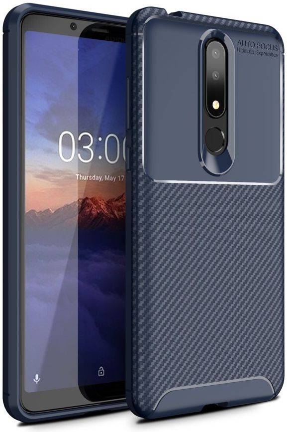 Nokia 3.1 Plus Siliconen Carbon Hoesje Blauw afbeelding 1