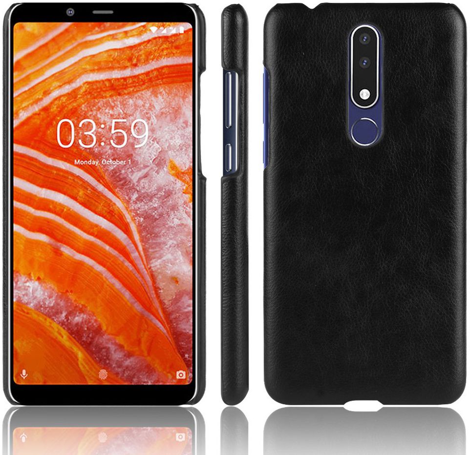 Nokia 3.1 Plus Hoesje met Kunstleer Coating Zwart afbeelding 4