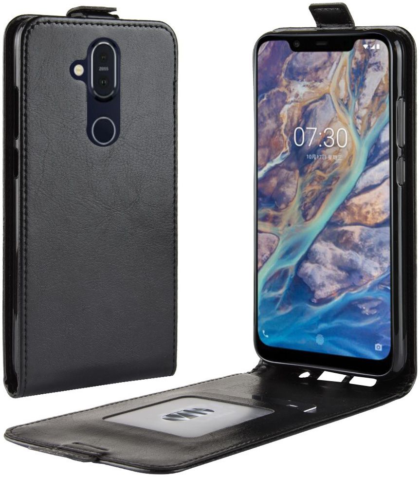 Nokia 8.1 Verticale Flip Hoesje Zwart afbeelding 1