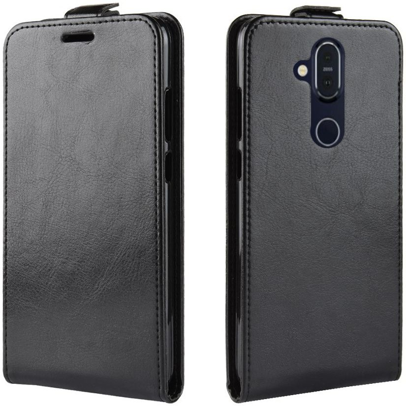 Nokia 8.1 Verticale Flip Hoesje Zwart afbeelding 2