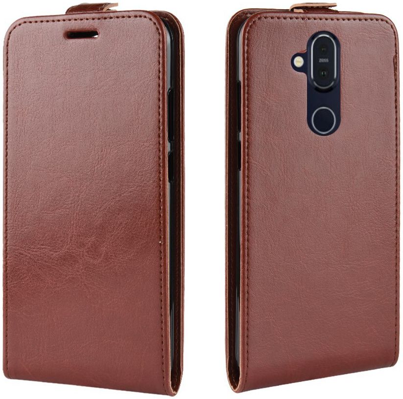 Nokia 8.1 Verticale Flip Hoesje Bruin afbeelding 2