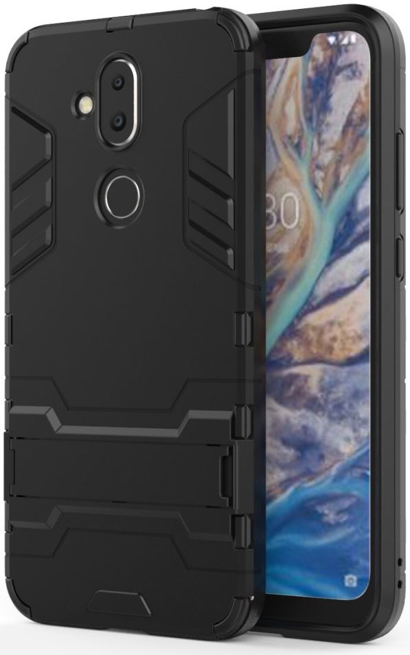 Nokia 8.1 Hybride Hoesje met Standaard Zwart afbeelding 1